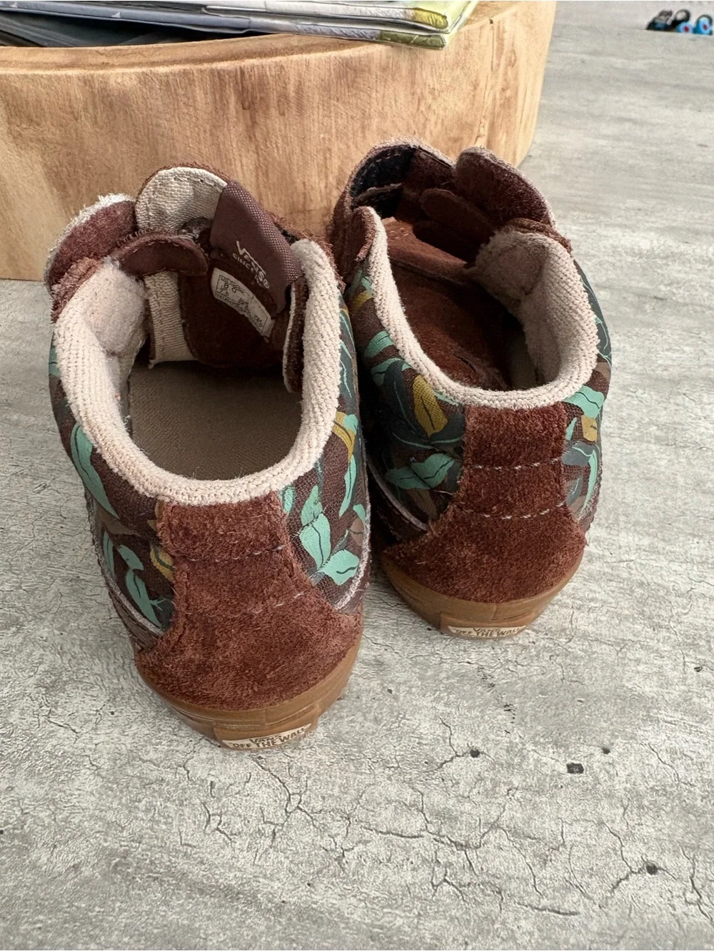 Vans Sk8-Mid Sloth Brown Suede Leaf Print Velcro size 8 toddler